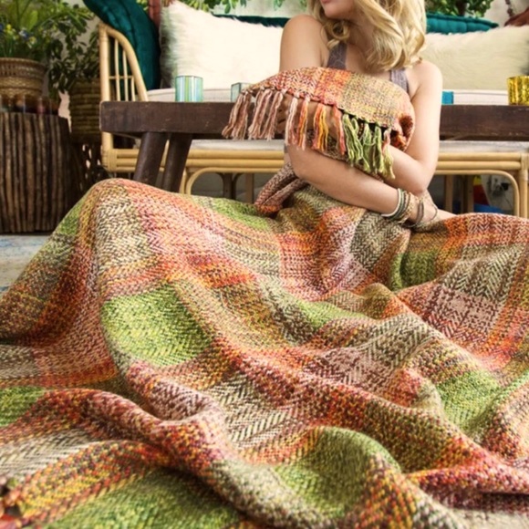 🌸💕 Sale Last one Citrus Chamomile Chunky plaid yarn throw Blanket - Picture 2 of 7